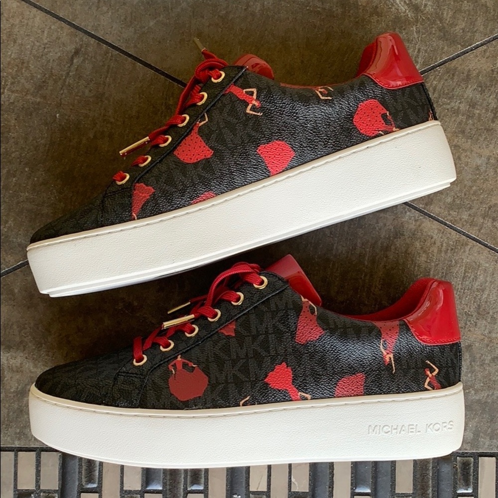 MICHAEL KORS POPPY LACE UP MINI LOGO PVC BLACK MUL - Picture 4 of 16